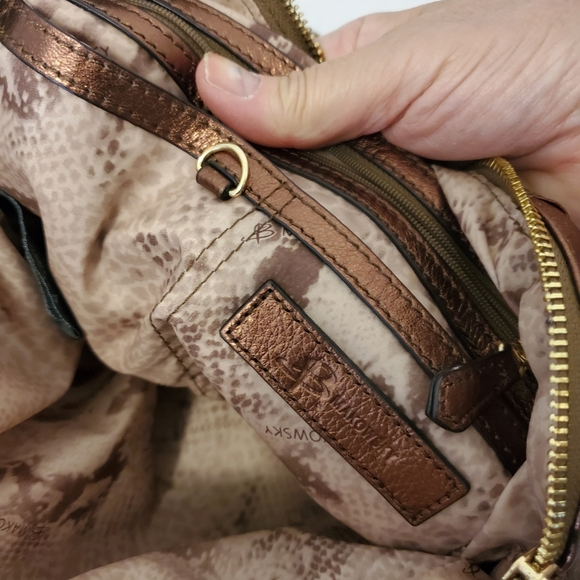 B. Makowsky Copper Metallic Pebble Grain Leather Shoulder Bag Goldtone Hardware - Picture 9 of 12